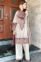 Maria .B. - Winter 3PC Dhanak Chickenkari Embroidered Suit - SS0457